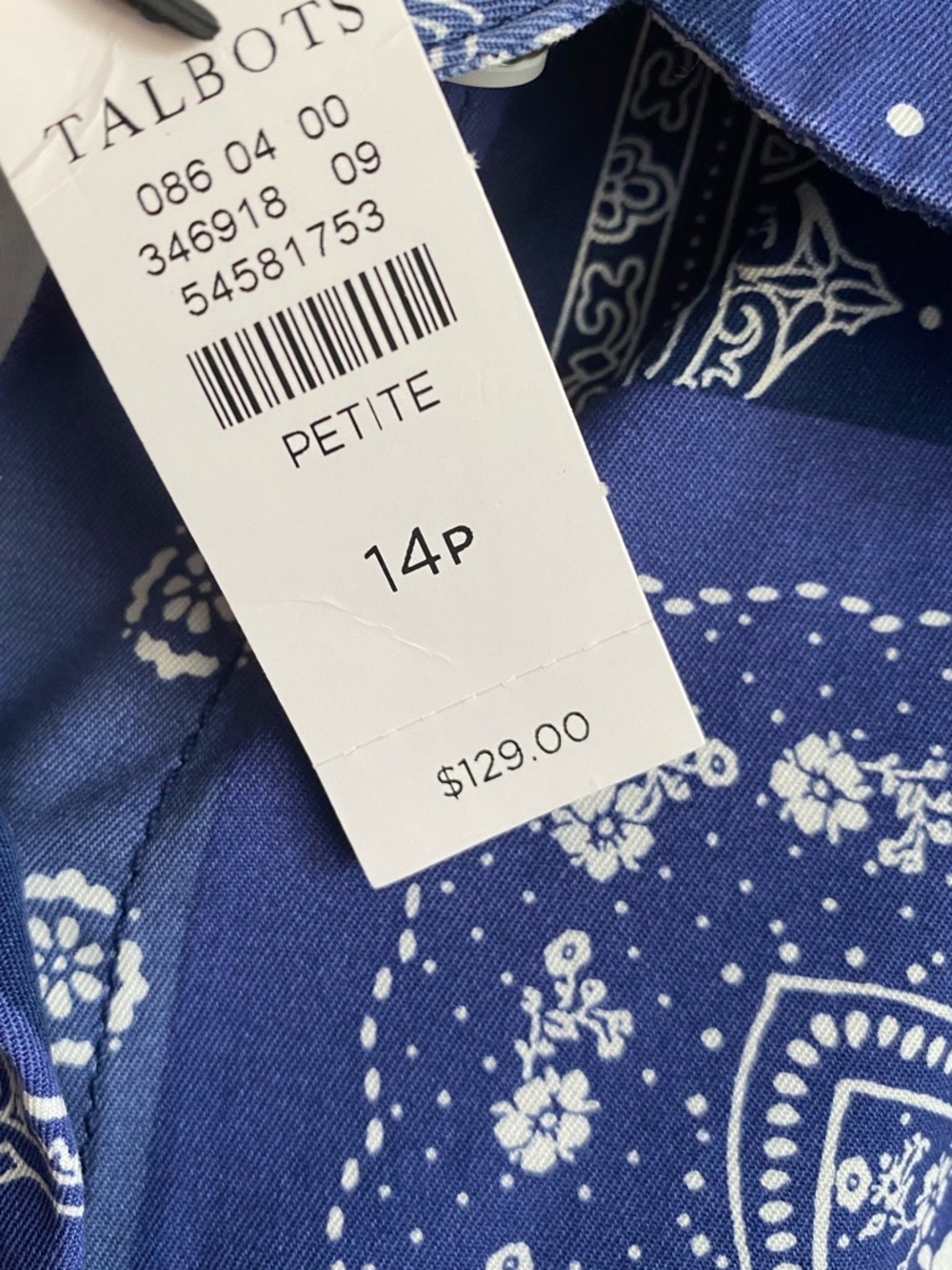 Talbots Paisley Floral Blue Bandana Midi Shirt Dress Long Sleeves Western 14P - Picture 7 of 8